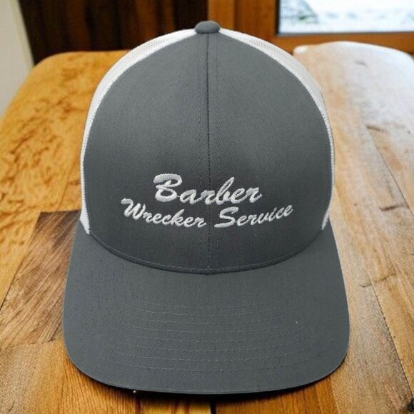 Barber Wrecker Service Mesh Snapback Cap Hat Trucker Baseball Embroidered Logo - Picture 1 of 14